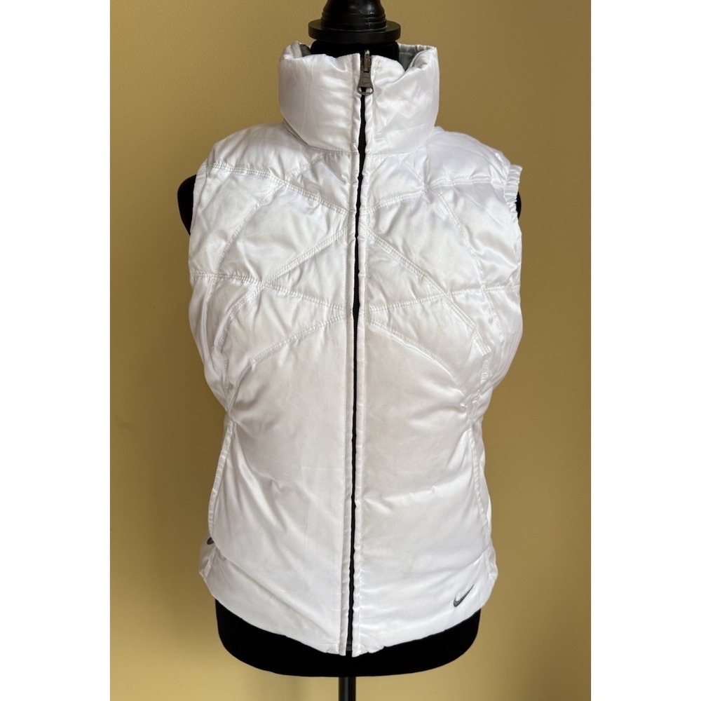 Nike Womens Reversible Puffer Vest S 4-6 White Silver Full Zip Down Fill